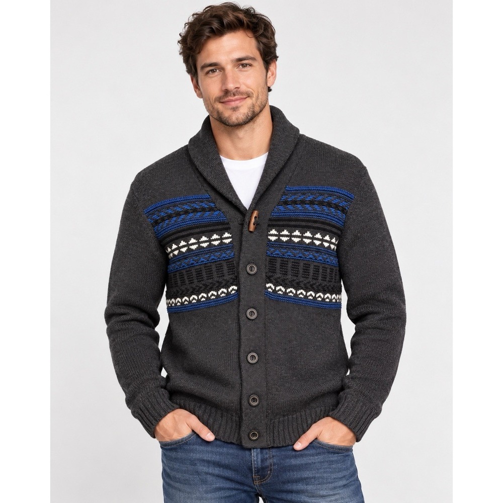 Urban Pipeline Mens Small Shawl Collar Cardigan Fair Isle Geometric Knit Sweater